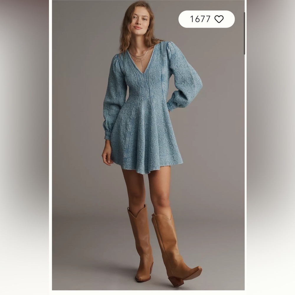 Pilcro Long-Sleeve V Neck Textured Mini Dress Size 2